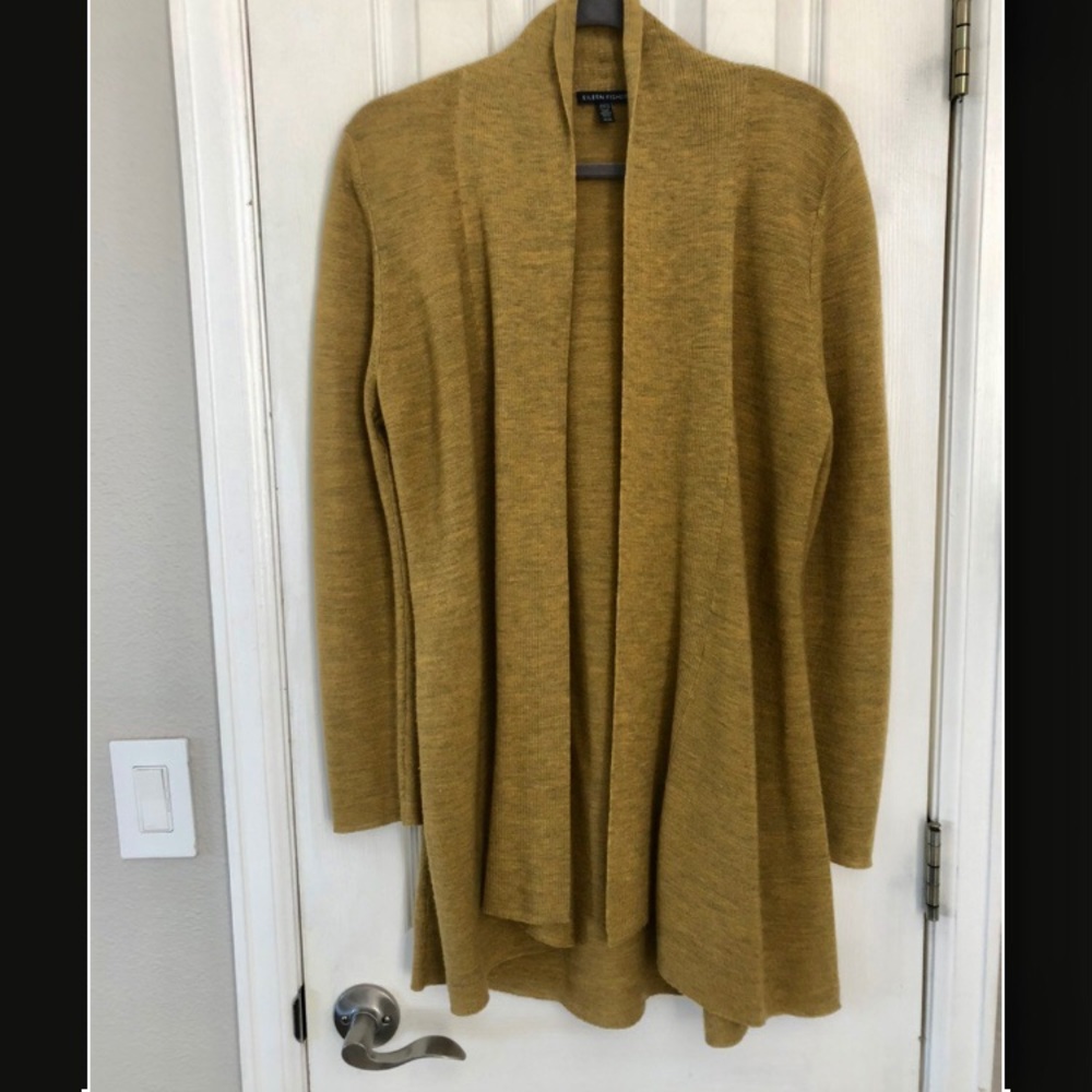 Eileen Fisher Open Sweater Cardigan Gold-Mustard Color Merino Wool Medium